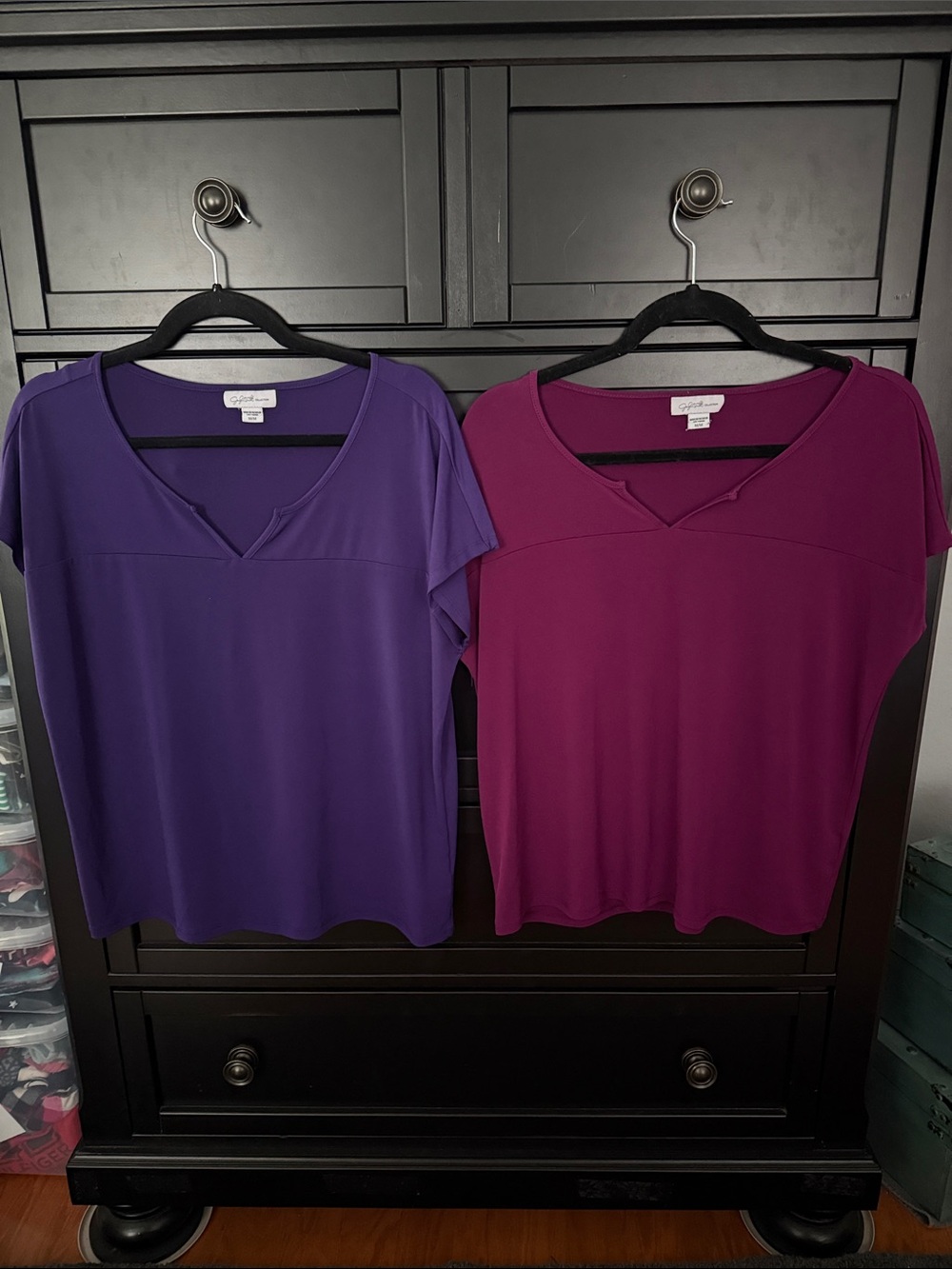 Lot of 2: Jaclyn Smith Purple& Burgundy Short-Sleeve Notch-Neck Tops